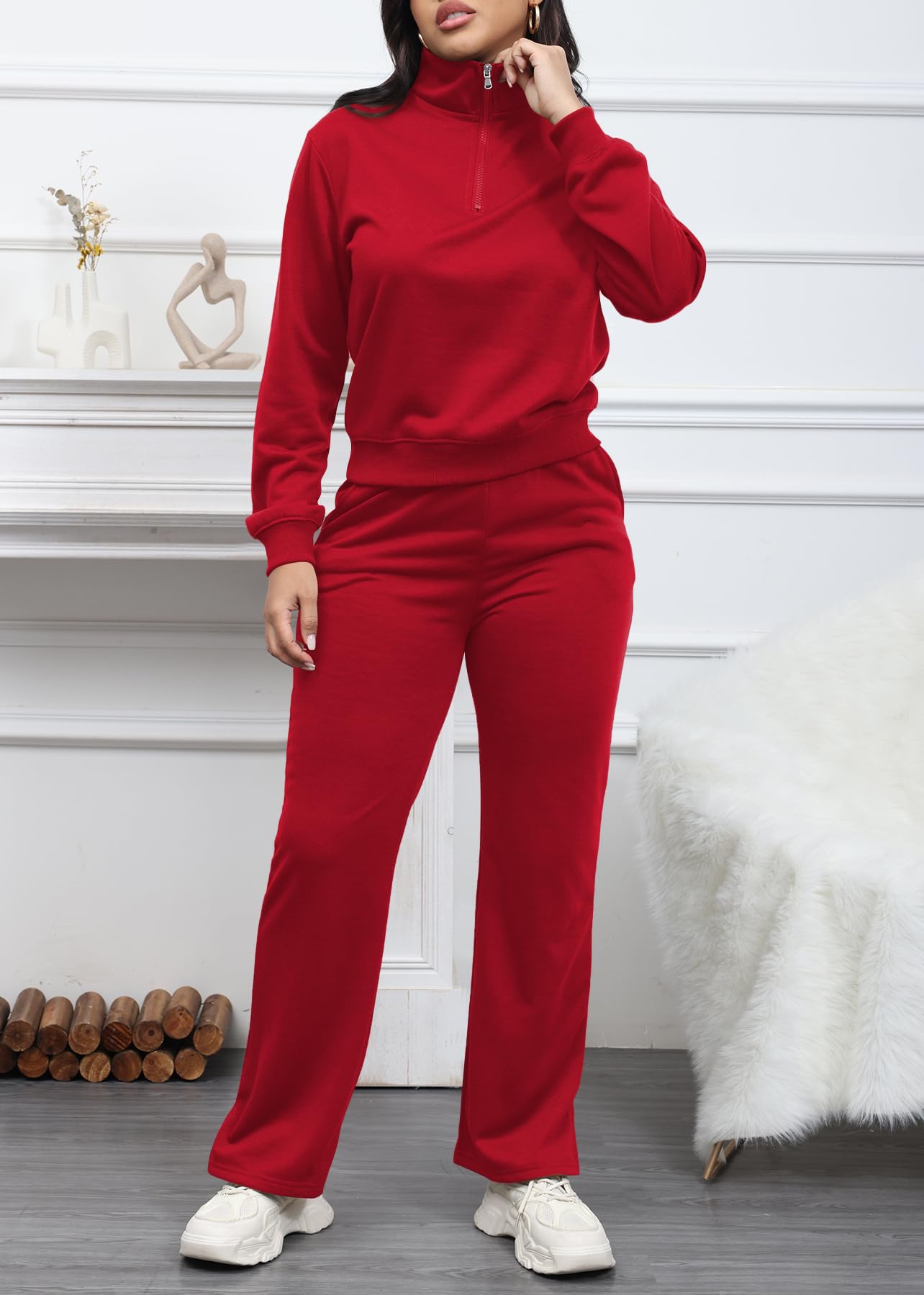 MOEENCN Tuta da donna in 2 pezzi oversize con mezza zip felpa a gamba larga pantaloni tuta casual lounge set coordinato tuta
