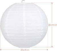 QIXINHANG Abajur rotund alb din hârtie, stil clasic cu nervuri de bambus, decorațiune de 20 cm (8 inch) pentru grădină, nuntă și evenimente 4