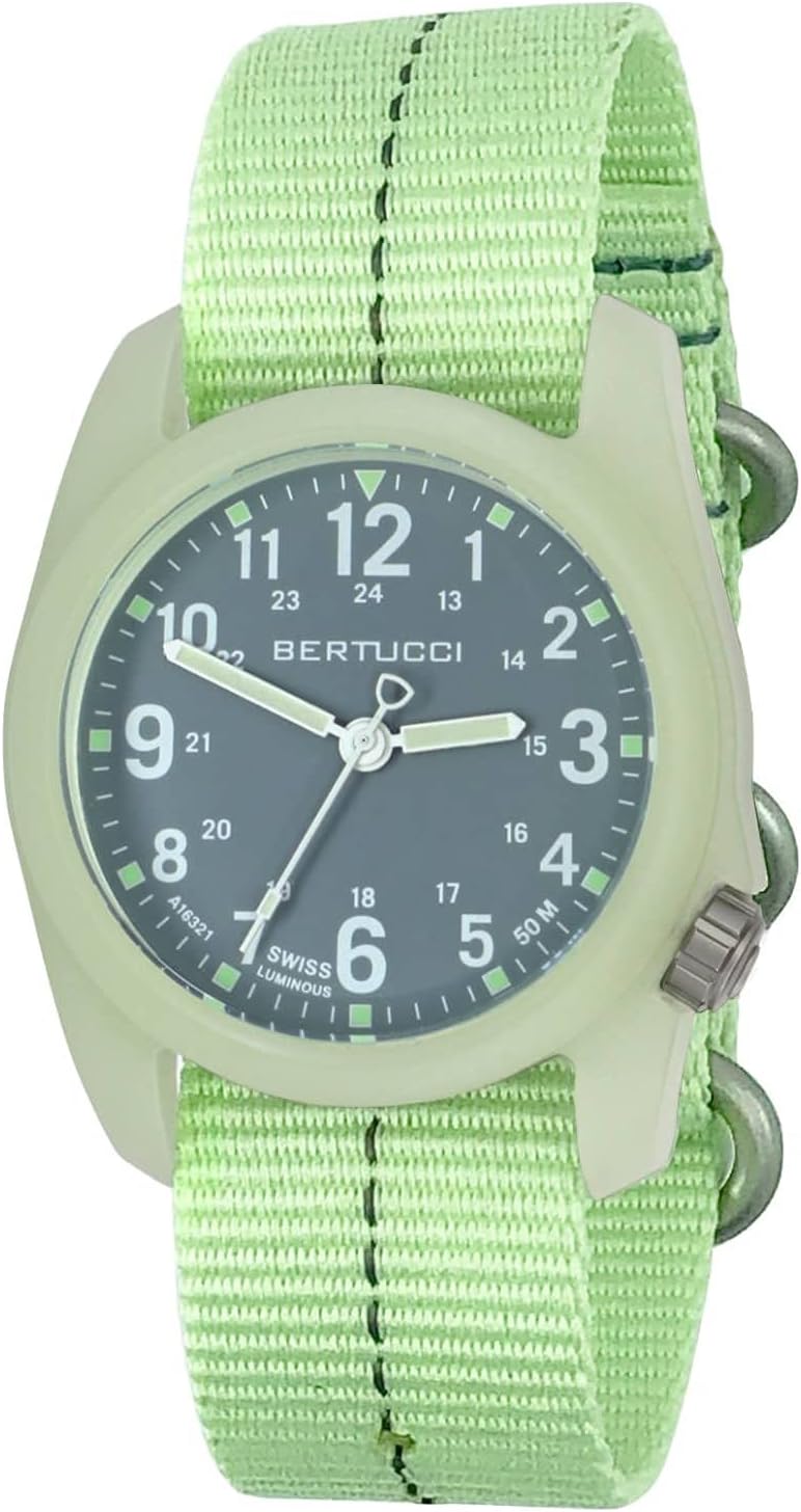 BERTUCCI DX3 Plus Watch | Vintage Drab w/White Dial/Super Luminous case- #357 Glow w/Vintage Drab Dash Line Band