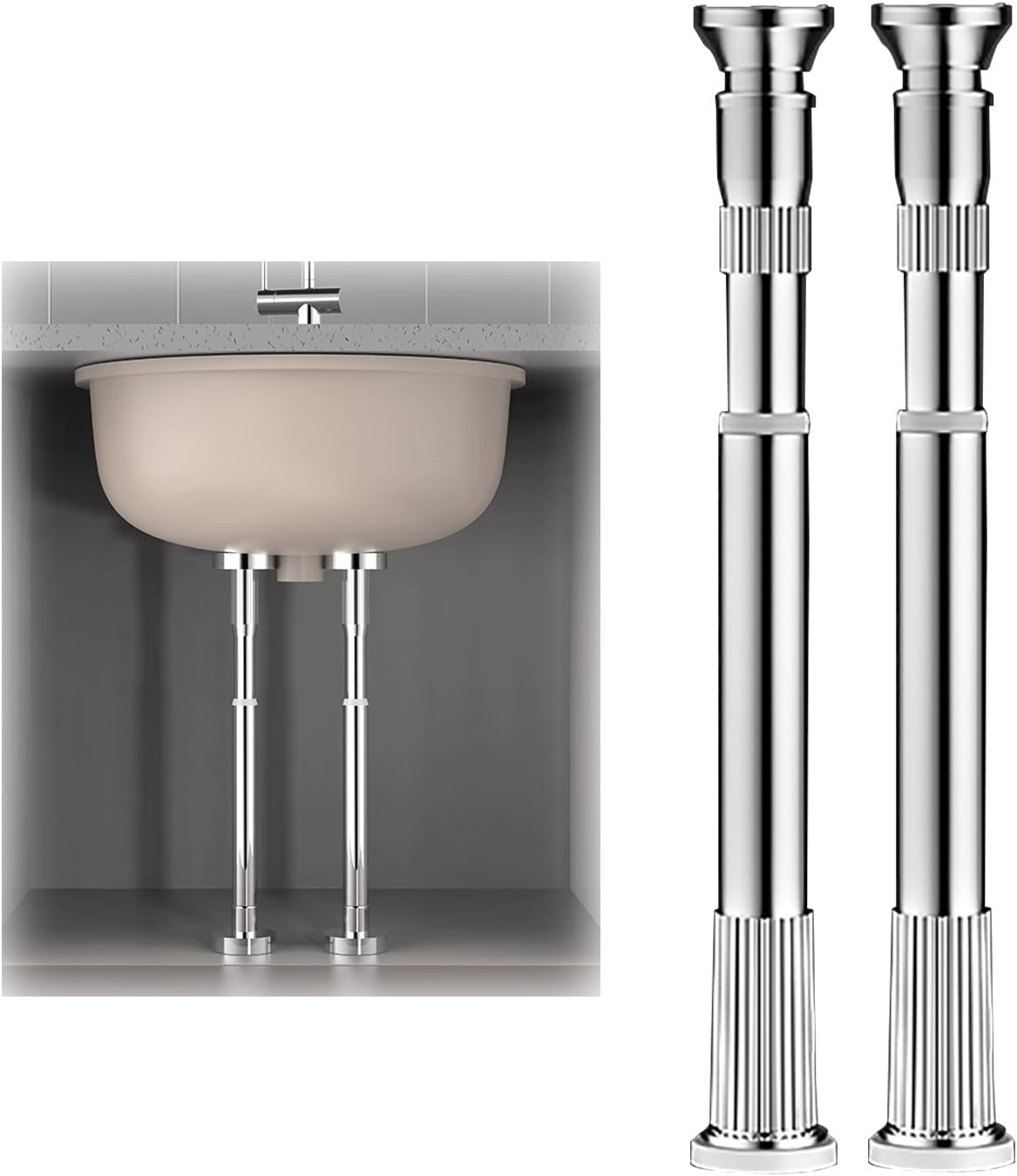 Undermount Sink Support Adjustable Support Pole Stainless Steel Sink Legs Under Mount Sink Brackets, Load Capacity Up to 317lbs (Color : Silver(23.6~35.4in), Size : 2pcs)