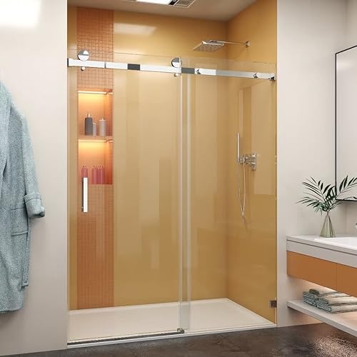 Miniatura 6 de Puertas de ducha sin marco de 56-60 pulgadas de ancho x 66 pulgadas de alto de ancho ajustable, deslizante, de 3/8 pulgadas (0.394 in), vidrio