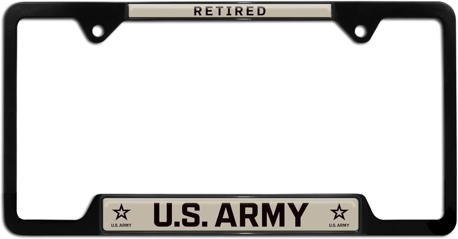 Elektroplate Officially Licensed – U.S. Retired Army Black All-Metal Open Corner License Plate Frame Tag Holder for Cars/SUVs/Trucks Weather-Proof Automotive Accessory