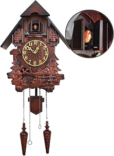 Reloj de Cuco de Madera Chalet romántico de la Selva Negra con voces naturales de aves o cuco, diseño de péndulo, casa de pájaros, arte de la pared del hogar, sala de (Color:Número arábigo + Amarillo)