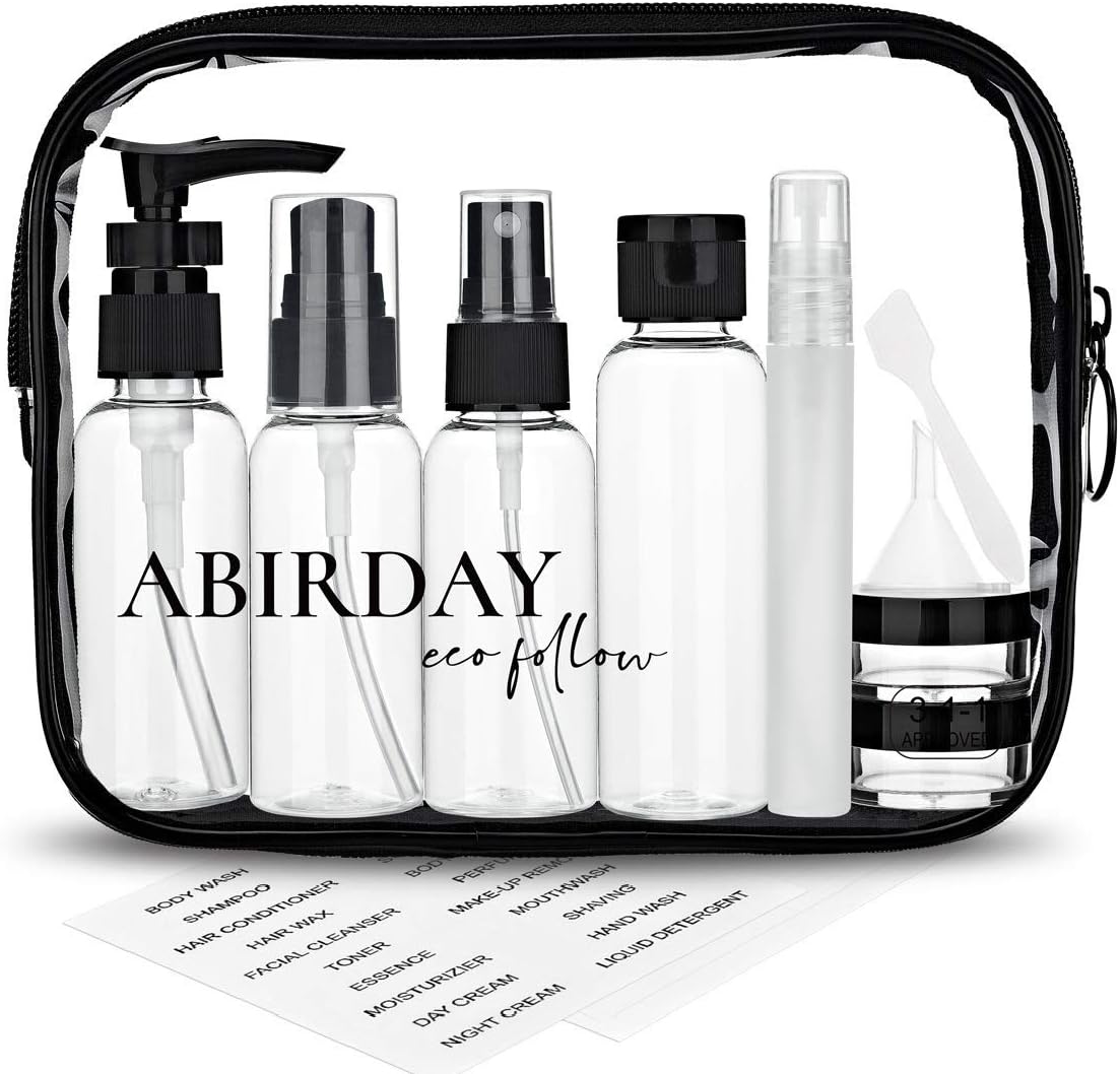 ABIRDAY Travel Bottles Containers & Travel Size Toiletries Accessories Bottles with Toiletry Bag for Liquids Leak-Proof & TSA Approved Carry-on for Airplane - Women/Men (SET-B 12-in-1), SET-B, Travel