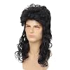 Mullet Wigs for Men Black 80s Long Curly Wig Halloween Party Costumes Party Hair Wig for Male Guy