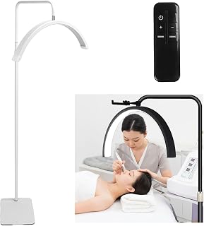 Eyelash LED Floor Light, 360 Degrees Rotating Stable Base Disassembly Storage Half Moon 120pcs Light Chips Retractable Rod Stand Eyelash Light for Beauty Salon US Plug