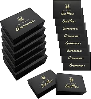 Lady&Home Groomsmen Box 8 Packs, Groomsman Gift Box, Best Man and Groomsmen Proposal Box Set for Barchelor Party, 6 Will You Be My Groomsman and 2 Best Man(Black-Squiggle)