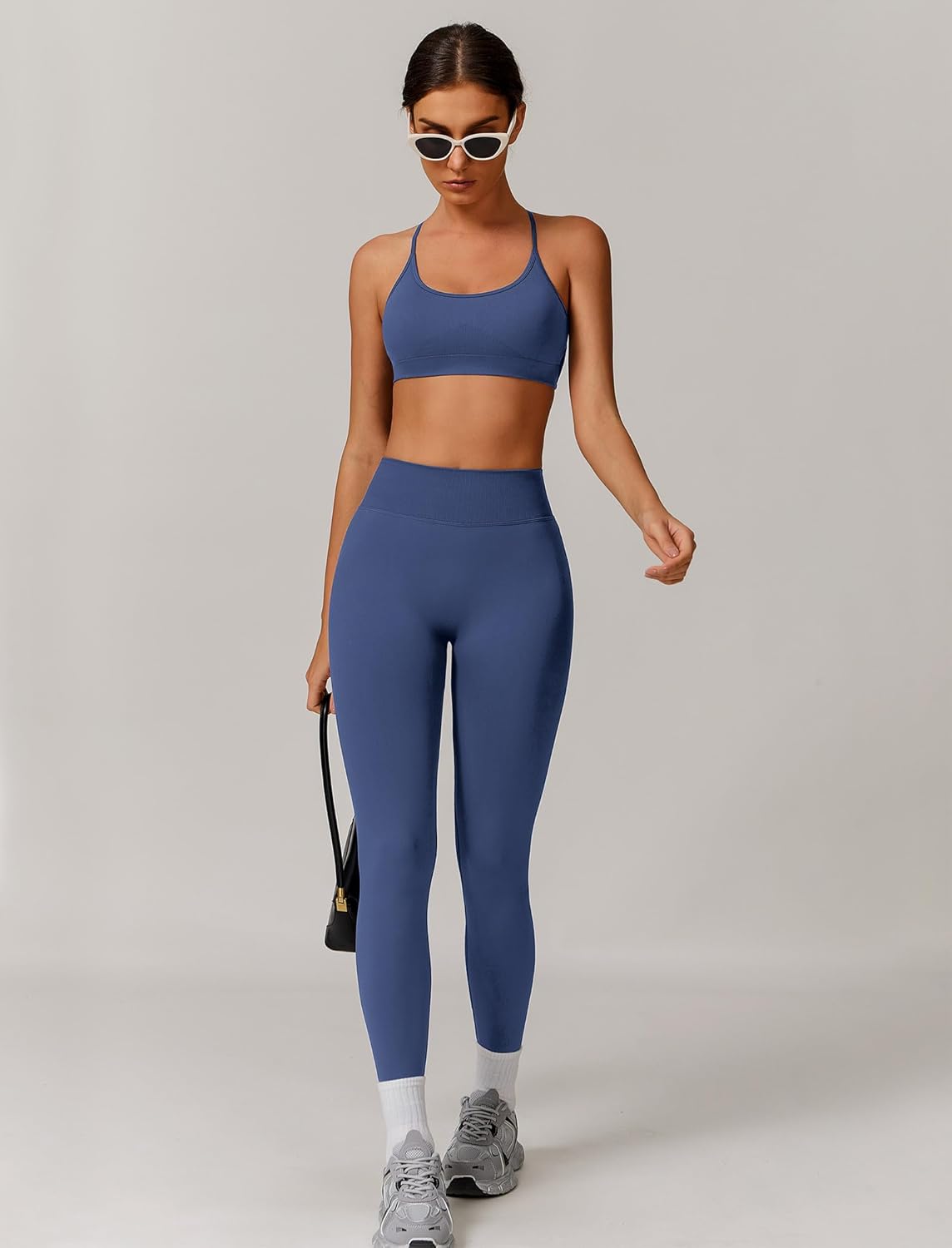 Workout Sets for Women 2 Piece Strappy Back Sports Bra and High Waisted Yoga Leggings Jogger Gym Active Sets - Image 5