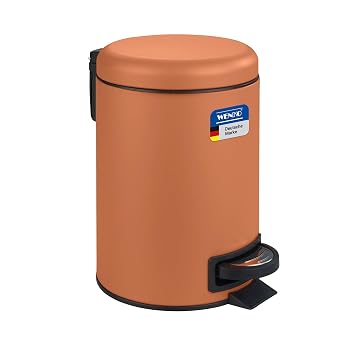 WENKO Poubelle a pedale Leman, 3L, Petite Poubelle Salle de Bain, Acier, Terracotta, 3L, 17 x 25 x 22.5 cm