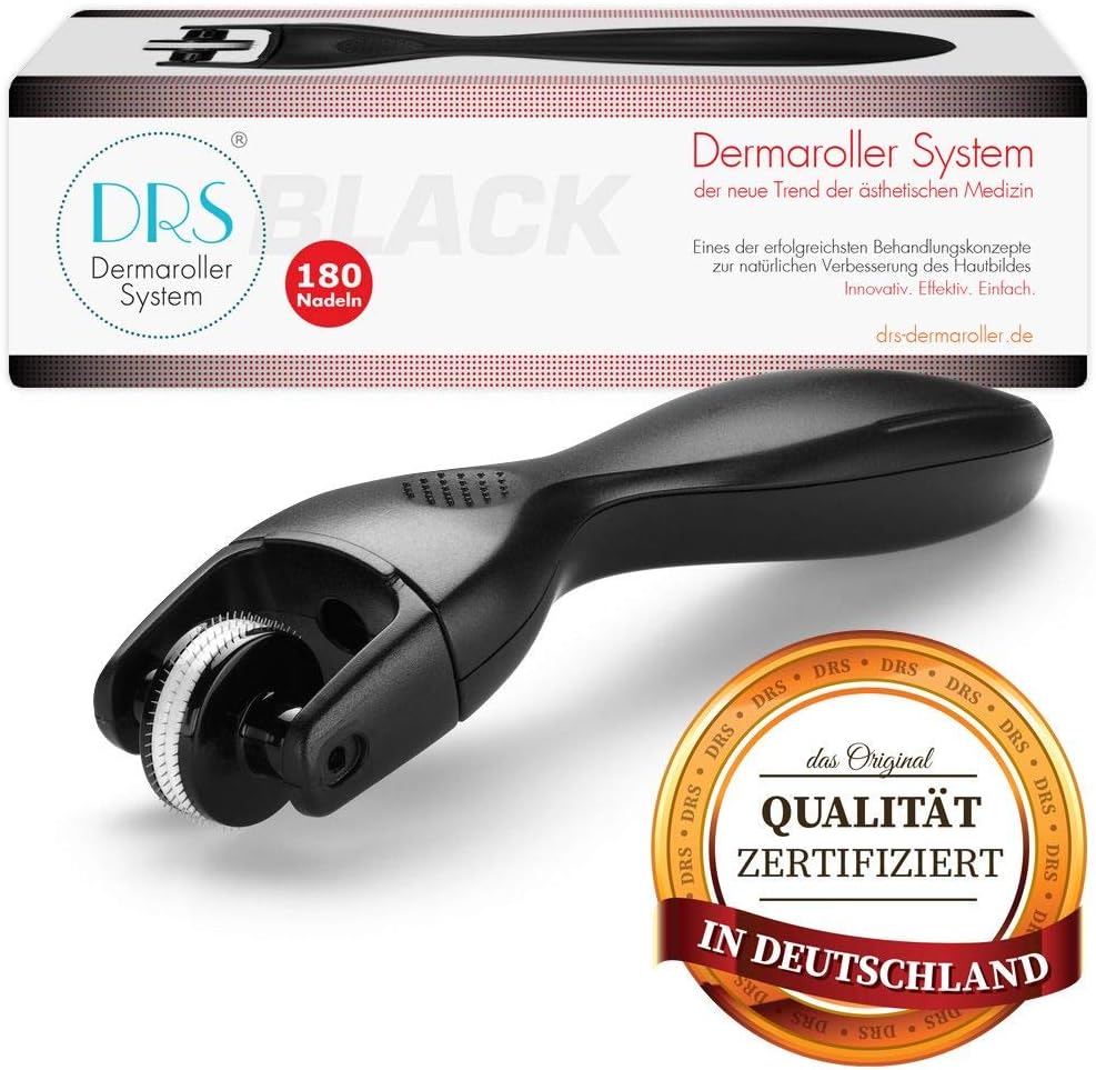 DRS BLACK Dermaroller with 180 needles for small areas and eye area, replaceable attachment, needle length:0.20mm