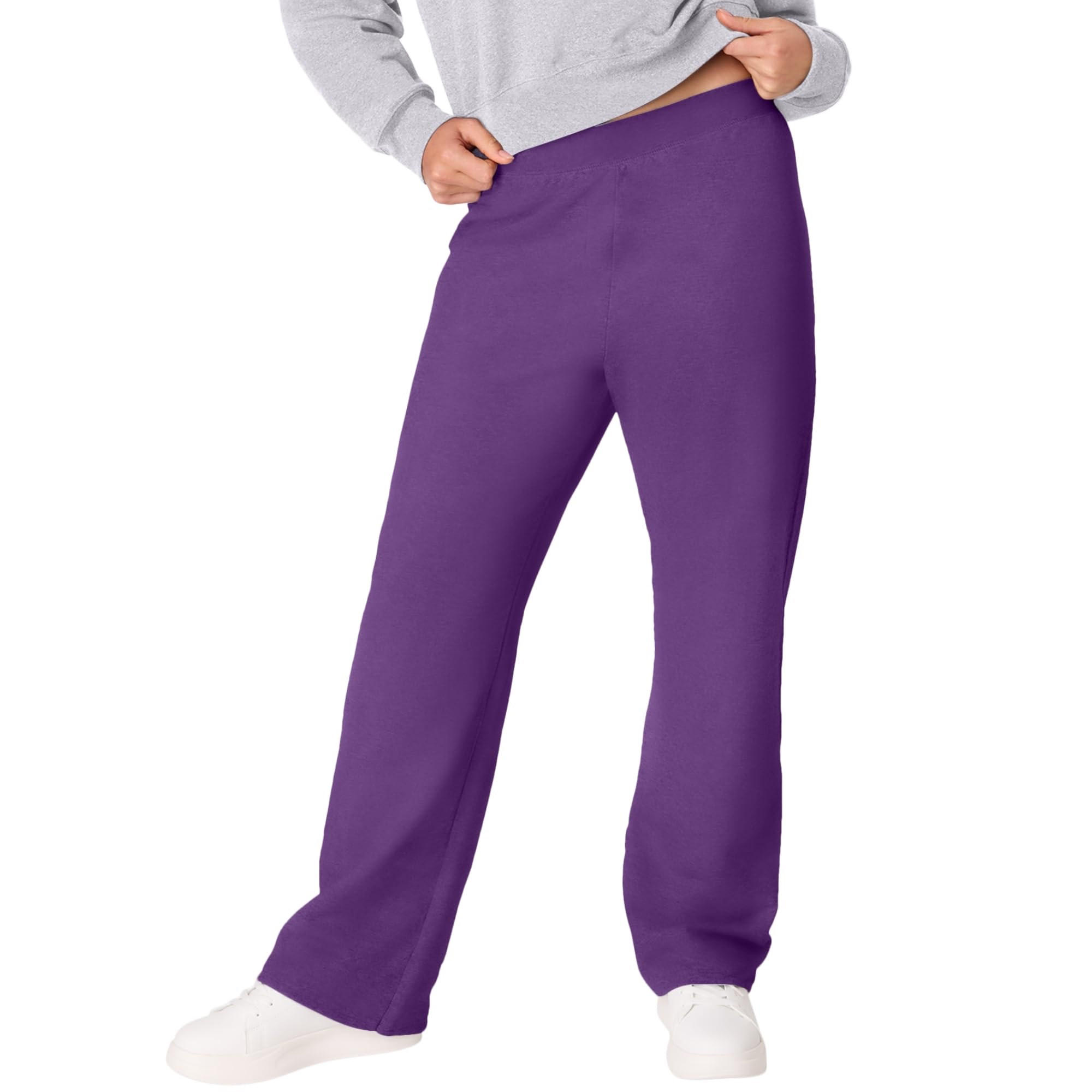 Hanes Womens EcoSmart Fleece Petite Sweatpants, Open Bottom Sweatpants, Petite Sizes, 28.5, Violet Splendor Heather, XL
