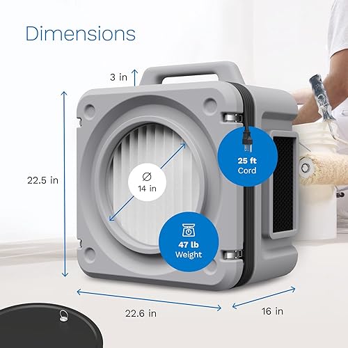 Miniatura 6 de hOmeLabs Depurador de aire portátil con filtración de 3 etapas, máquina de aire negativo apilable para uso industrial y comercial, limpiador de aire