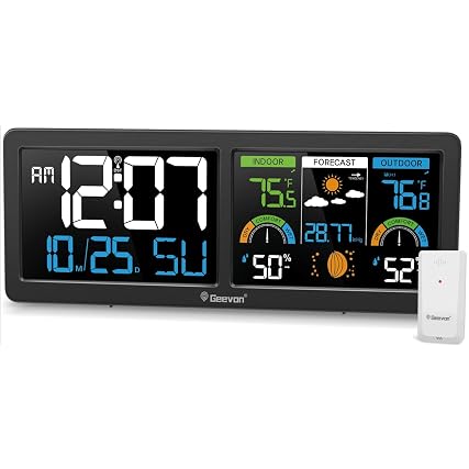 Geevon Weather Stations Wireless Indoor Outdoor Thermometer with Atomic Clock, HD Color Display