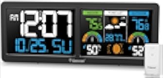 Weather Stations Wireless Indoor Outdoor Thermometer with Atomic Clock, HD Color Display Digital Temperature Humidity Gauge with Brometer, Comfort Indicator, and Adjustable Backlight (Black)