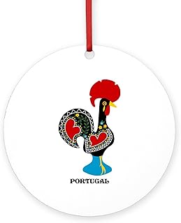 CafePress Portuguese Rooster of Luck Round 4" MDF Holiday Ornament
