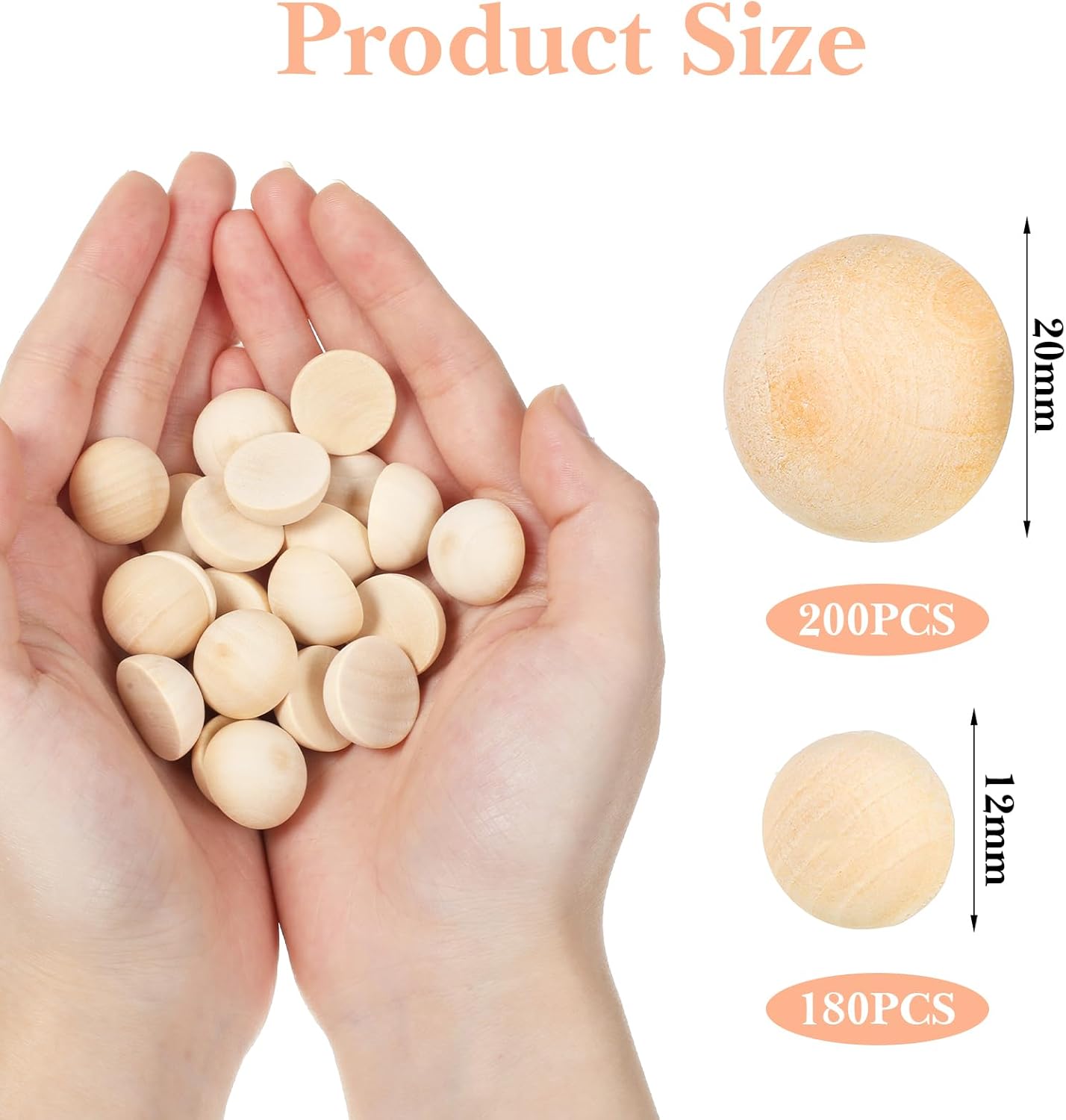 200 PCS Half Wooden Beads, 12/20mm Unfinished Natural Half Wooden Split Round Wood Balls, Small Halfs Round Decorative Wood Craft Beads Balls for Paint DIY Craft Christmas Party Decoration Supplies - Image 2
