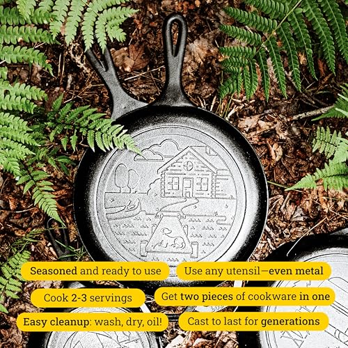 Image of Lodge Wanderlust Cabin Cast Iron Combo Cooker - Seasoned 2-Piece Dutch Oven & Skillet Set - Convertible Lid for Versatile Indoor & Outdoor Cooking - 3.2 Quart​