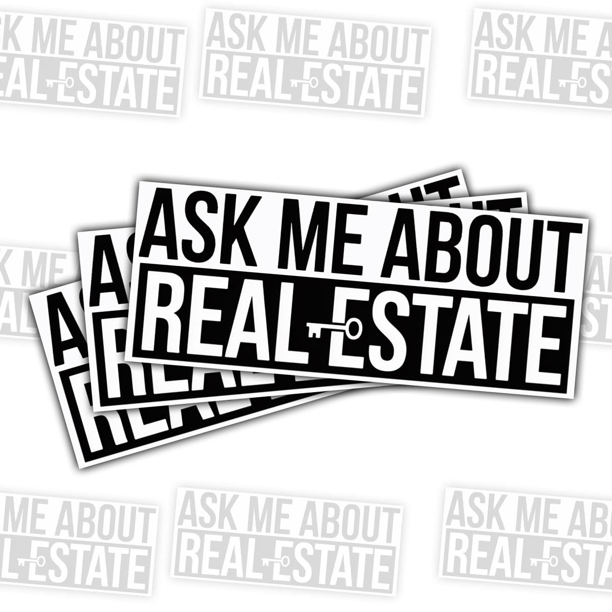 Stickers Ask Me About Real Estate en vinyle durable pour voiture et tablette