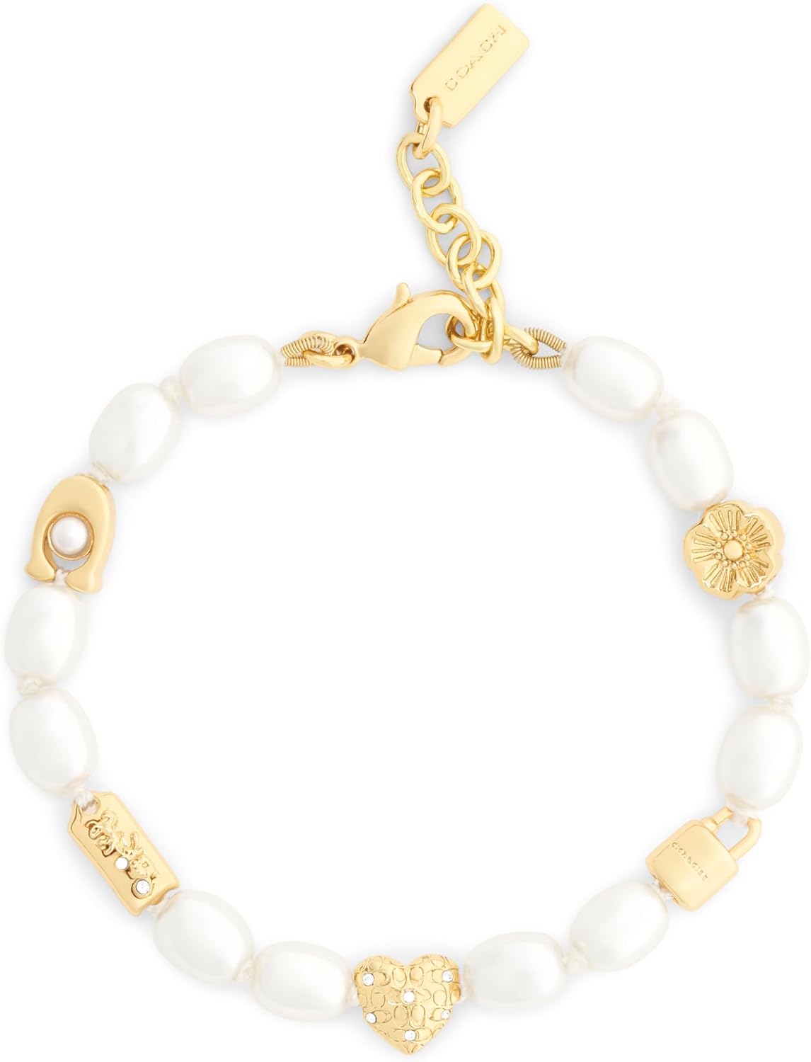 Coach Jewelry Women's Iconic Pearl Signature Charm Strand Bracelet