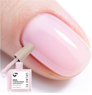 Gelike EC Nail Strengthener and Growth Polish: Milky Pink Protein and Vitamin Enriched Quick Dry Hardener Repair Thin Damaged Nails After Gel Removal Salon Quality Vegan Formula Daily Home Care 16ml