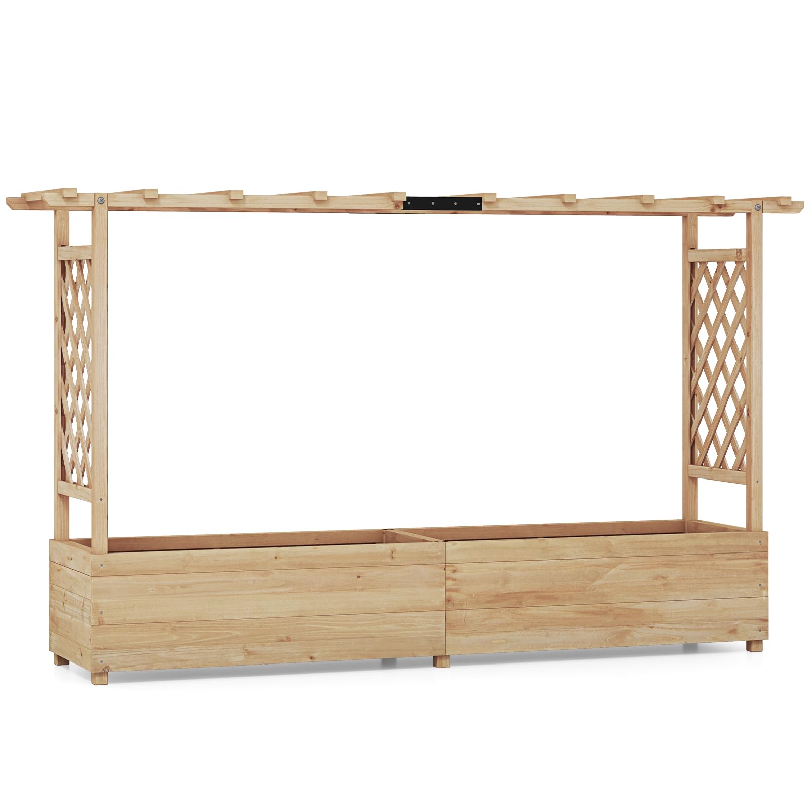 GiantexUK Raised Garden Bed with Arch Trellis (Natural, 200x44x114cm)