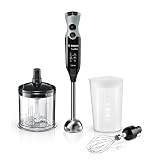Bosch - Batidora de mano profesional, ErgoMixx, 750 W, 12+1 velocidades, QuattroBlade, Picador y vaso, Negro, MSM67160