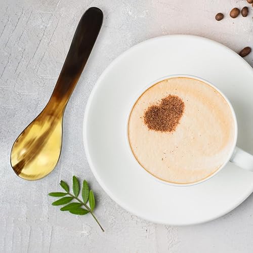 Miniatura 9 de Hemoton 4 cucharas de café de cuerno de buey natural, cucharas pequeñas de postre de 5.5 pulgadas para caviar, pasteles, té, helado, aptas para