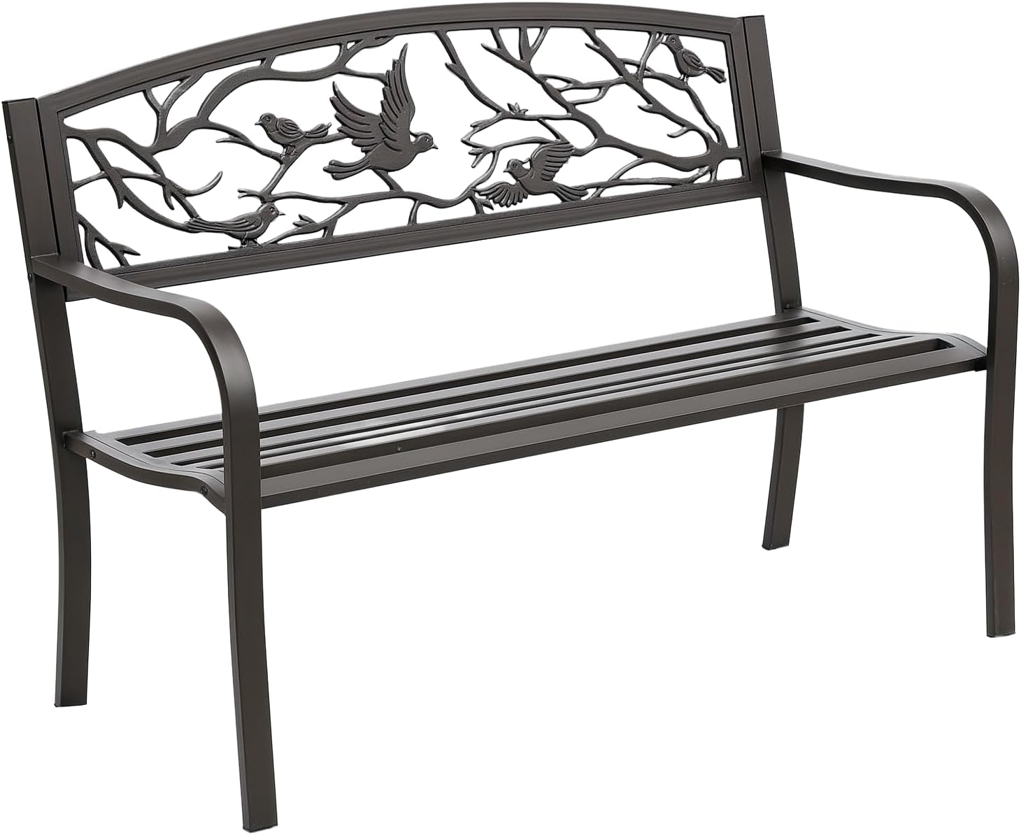 Outsunny 50" Garden Bench, Outdoor Patio Bench with Animal Pattern, Cast Steel Metal Bench for Yard, Lawn, Porch, Brown