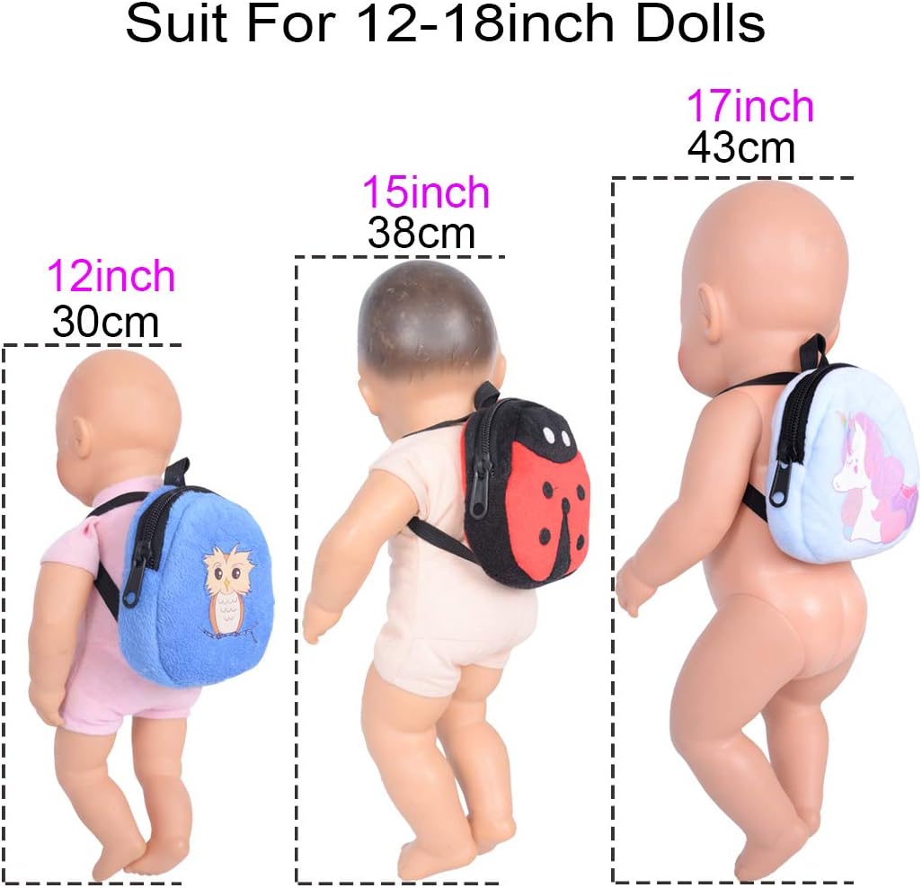 Doll Accessories 5pcs Cartoon Style Mini School Backpack Doll Bag Accessories for 16 18 inch Dolls