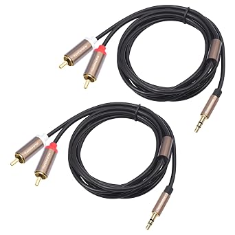 3.5mm to RCA Adapter, 2 Pack - HiFi Sound, Metal Shell, 1/8 to RCA for Phone, Speaker, MP3, Tablet & HDTV, 6.6 FT
