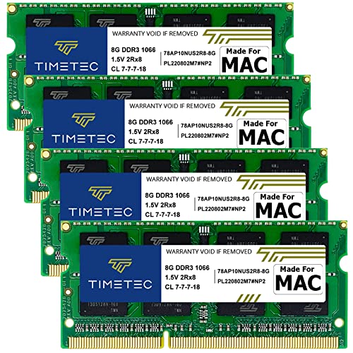Timetec 32GB KIT(4x8GB) Compatible for Apple DDR3 1067MHz/1066MHz PC3-8500 CL7 Dual Rank for iMac (Late 2009 27-inch) 204 Pin Dual Rank SODIMM Memory Module MAC RAM Upgrade for iMac 11,1