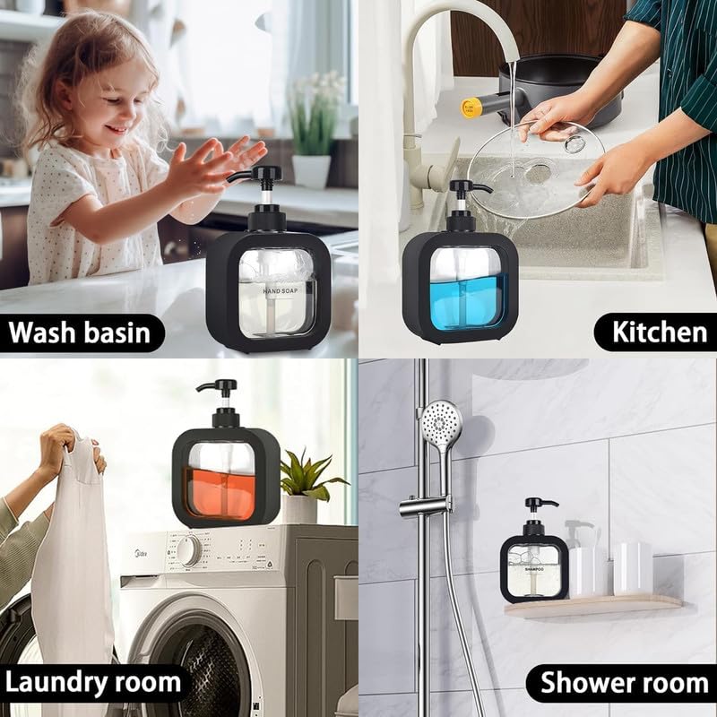 Image of Hand Soap Dispenser Multipurpose Liquid Soap Refillable Plastic Dispenser,Shampoo,Dish Wash,Shower Gel Lotion for Bathroom,300Ml (Black 3pcs)
