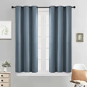 Yakamok Blackout Curtains Room Darkening Thermal Insulated Window Panels,Solid Grommet Top Drapes for Bedroom/Living Room(38x45 Inch, Stone Blue, 2 Panels)