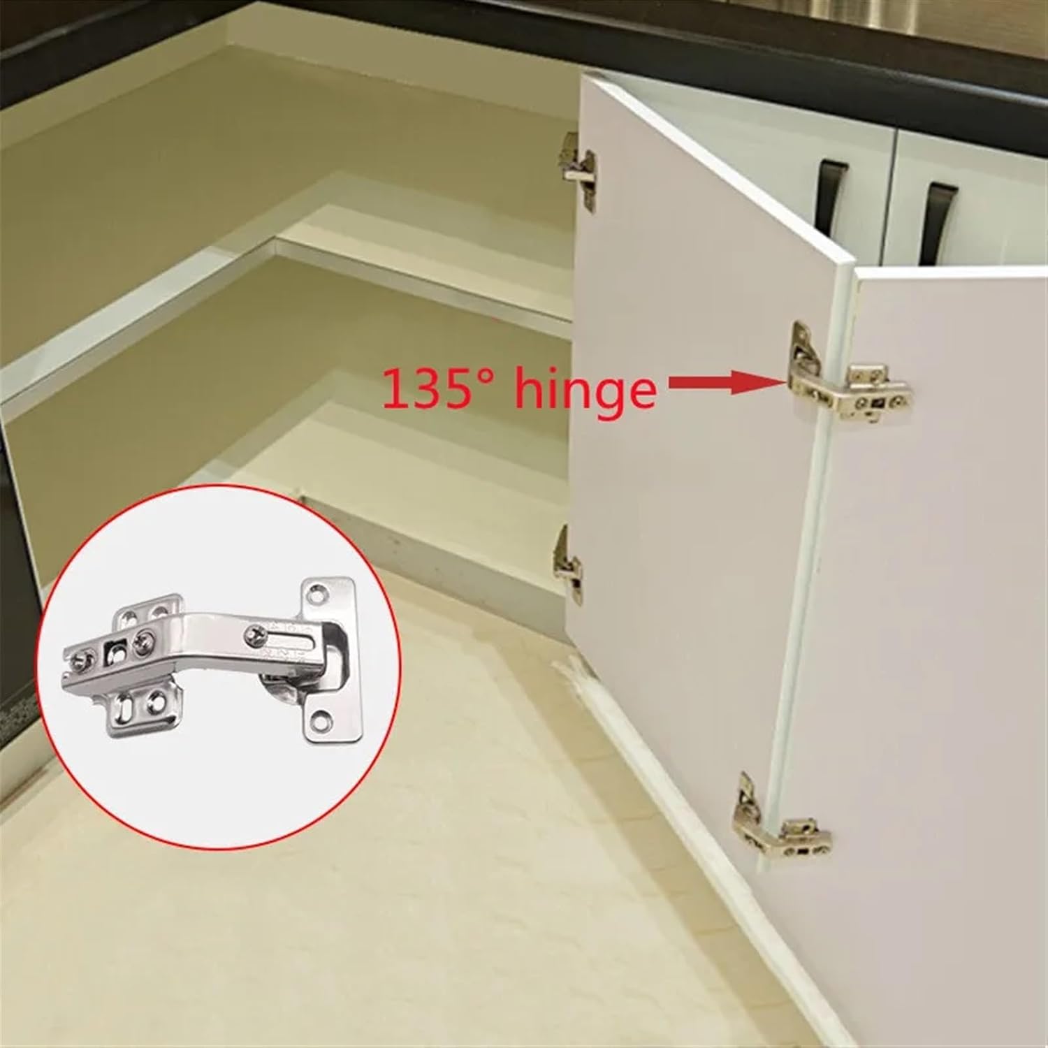 135 Degree Folding Door Hinges Special Hinge for Furniture Corner Cabinet Home Kitchen Bathroom Cupboard with Screws