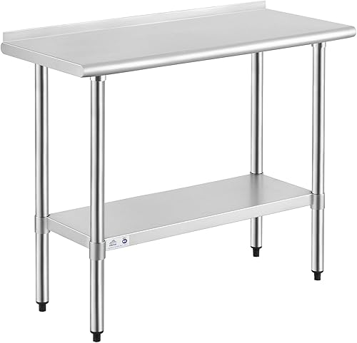 Vista 154 de Rockpoint - Mesa de acero inoxidable para preparación y trabajo con protector contra salpicaduras, 24 x 36 pulgadas; para cocina comercial, metal