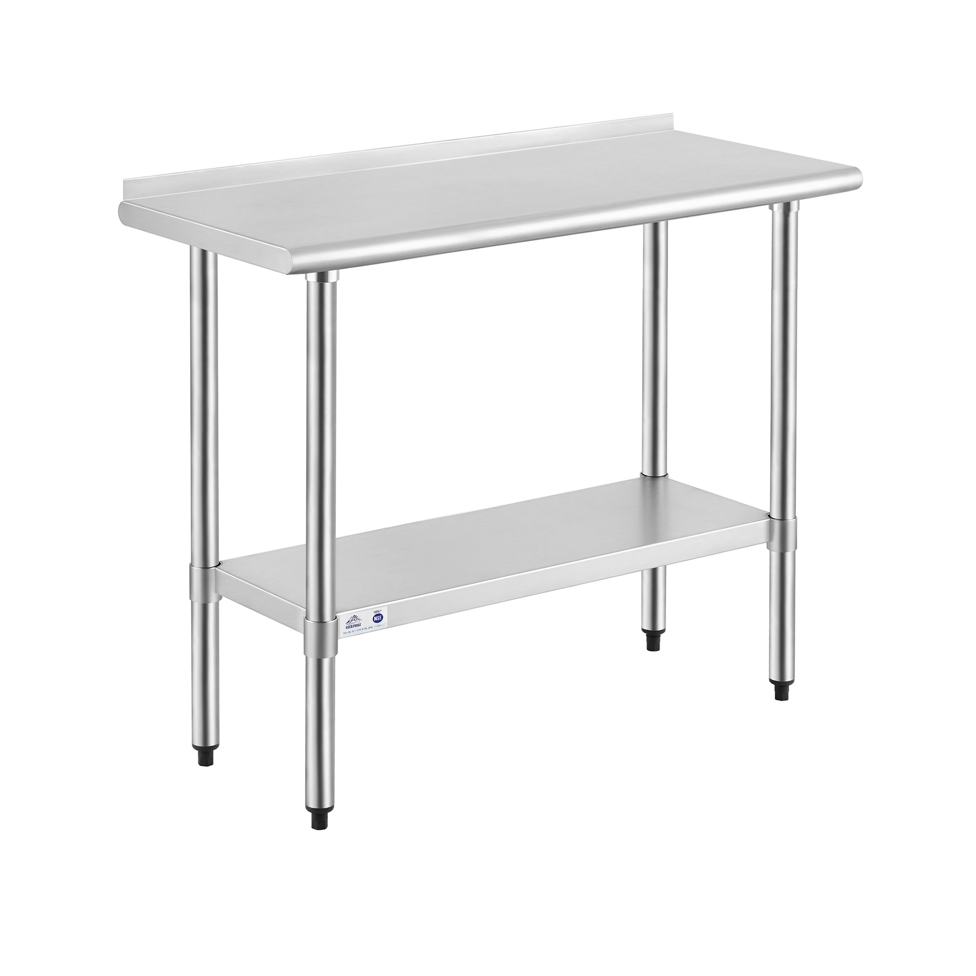 ROCKPOINT Stainless Steel Table for Prep &amp; Work with Backsplash 18x36 Inches, NSF Metal Commercial Kitchen Heavy Duty Table with Adjustable Under Shelf and Table Foot for Restaurant, Home and Hotel