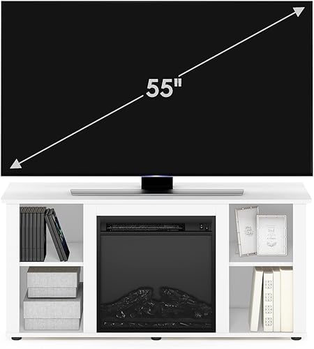 Miniatura 3 de Furinno Jensen - Soporte de centro de entretenimiento con chimenea para TV de hasta 55 pulgadas, color blanco