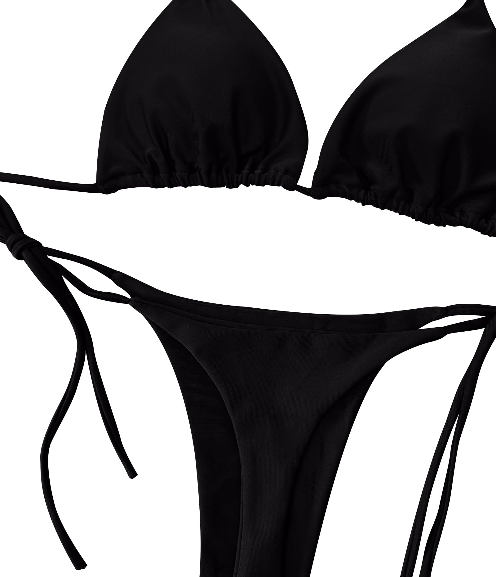 Traje de baño para mujer, bikini de cintura alta, con almohadillas de sostén, tirantes, color sólido, tres puntos — view 4