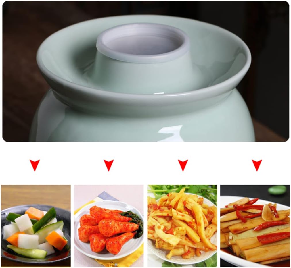 Thickened Ceramic Fermentation Crock Pickling Pot,Traditional Chinese Porcelain Pickle Jar,Fermenting Jar with Water Seal Airlock Lid Stoneware Fermenter for Kimchi 7KG