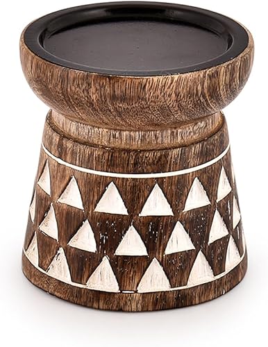 Portavelas de madera de mango para centro de mesa, soportes de vela decorativos para comedor, boda y hogar (4 x 4 x 4 pulgadas)