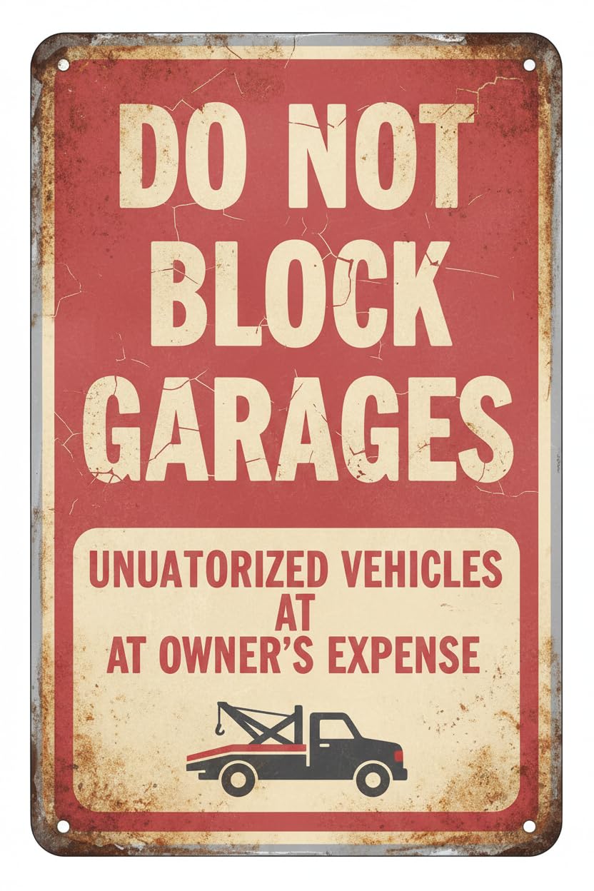 Wall Decor Do Not Block Garages Unauthorized Vehicles Towed At Owner's Expense Aluminium Metal 8"x12" Sign Vintage Signs Aluminum Plates Printed