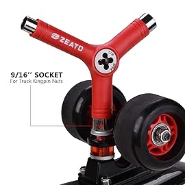 Zeato All-In-One Skate Tools Multi-function Portable Skateboard Y Tool Accessory with Y-type Allen Key and L-type Phillips Head Wrench Screwdriver - Red