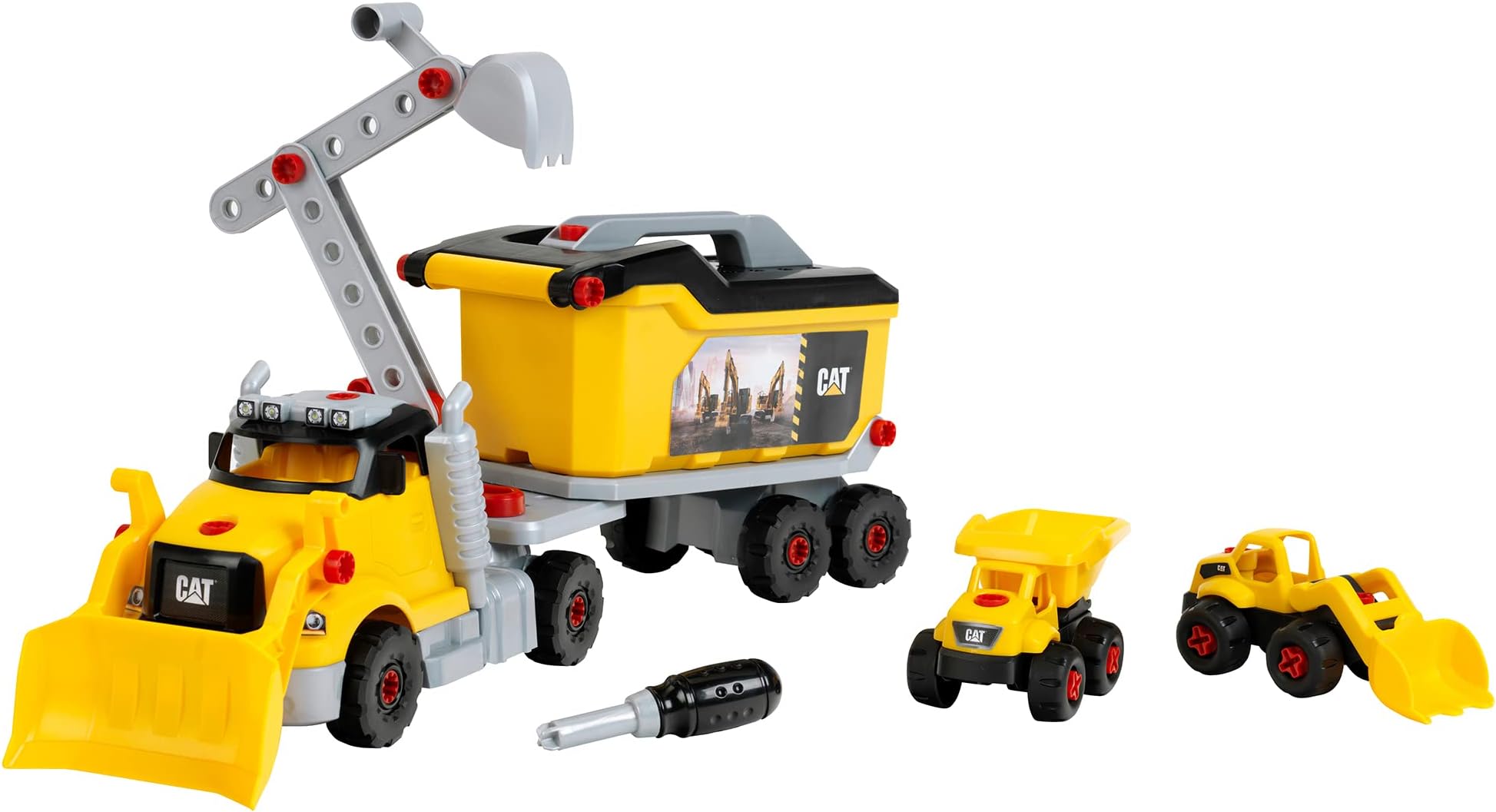 CAT®: Screw Truck 4-in-1 Set - Theo Klein 23 Piece Assembly Construction Toy with Toolbox, Including Digger & Dumper, Kids Pretend Play, Ages 3+