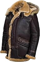 YSERB Men's Vintage Shearling Jacket - Warm Sherpa Fleece Lined Faux Sheepskin Leather Winter Coat with Hood