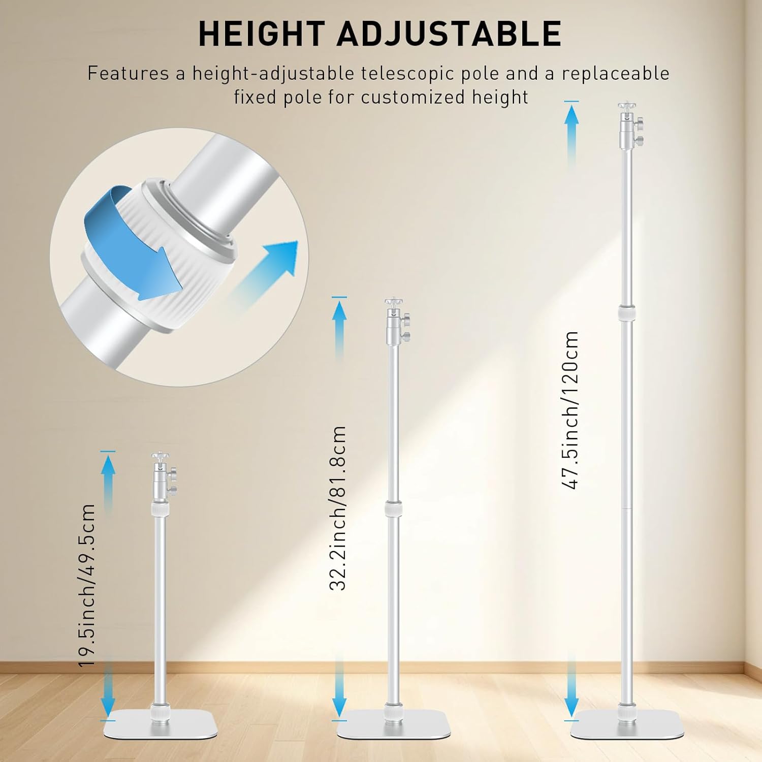 Projector Mount,Height Adjustable 19.5" to 47.5",Space-Saving,Heavy-Duty Floor & Table Projector Stand with 11lbs Capacity for Home Theater & Business Presentation Compatible with Epson, XGIMI, Nebula