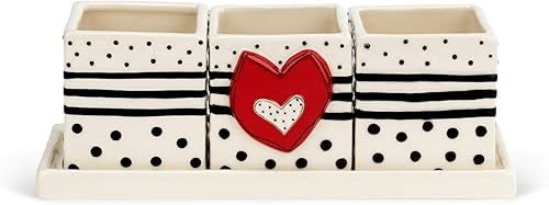 DEMDACO Heart Stripe - Maceta de cerámica para hierbas, color rojo brillante, 9,5 x 3,5