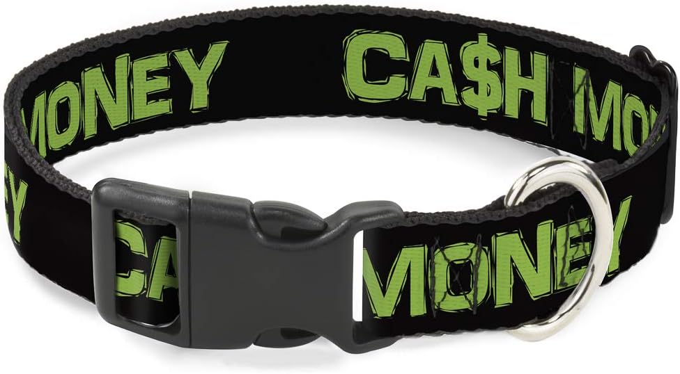 Buckle-Down 16-23" Cash Money Black/Green Plastic Clip Collar, Wide Medium