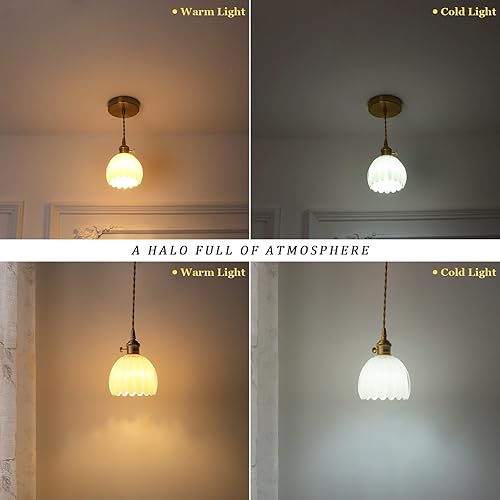 Miniatura 243 de Lámpara colgante con pantalla de cristal ámbar Scindapsus de cristal, lámpara colgante vintage de latón, luz colgante ajustable para cocina, isla