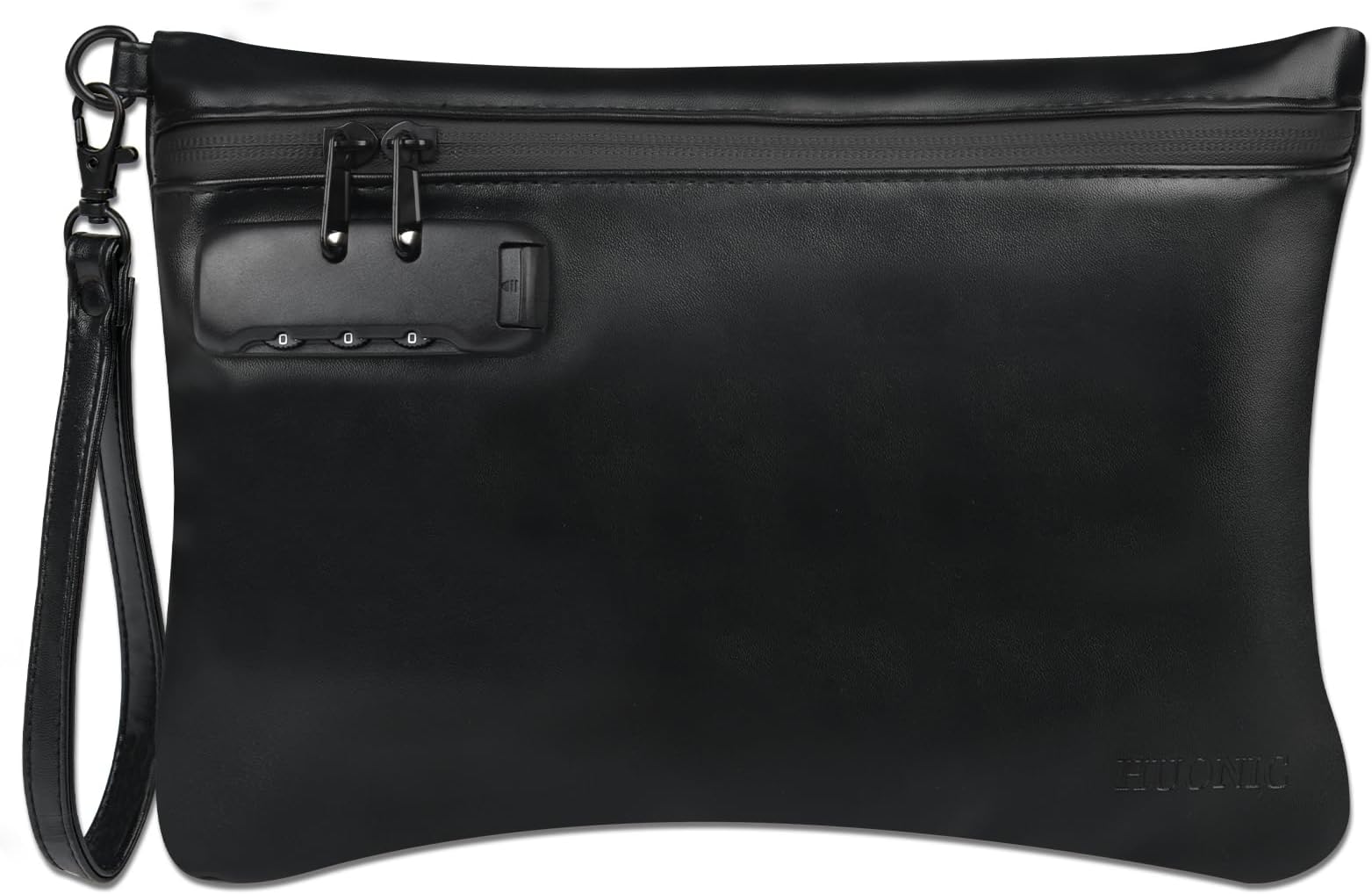 Gift Box Package PU Leather Smell Proof Bag with Combination Lock, Handy Cosmetic Bag with Handle, Travel Money Cash Bag, Bank Pouch with Zipper. (Black)