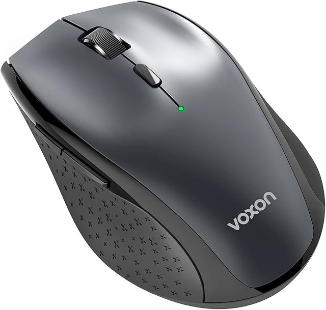 VOXON 3200DPI Bluetooth Mouse,High Definition Full Size Wireless Mouse For Large Sized Hands,24 Month Battery Life With Battery Indicator,Side Buttons,Any Surface Tracking (Grey)
